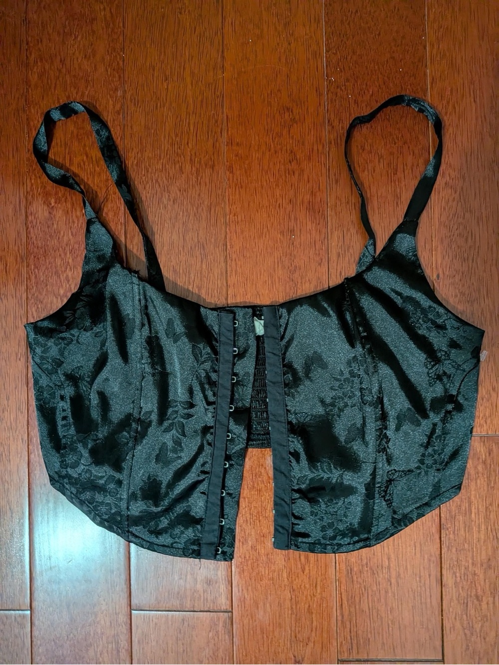 LA Hearts Black Floral Satin Corset Bustier Top S